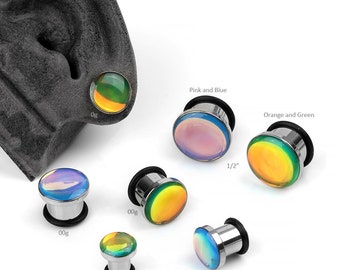 Single Flare Hologram Steel Plugs 2g, 0g, 00g/9mm, 00g/10mm, 7/16" (Sold as pairs) :