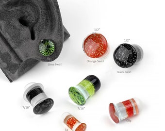 Single Flare Glass Spiral Plug  2g, 1g, 0g, 00g/9mm, 00g/10mm, 7/16", 1/2" :