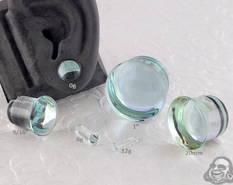 Single Flare Aquamarine Dome Plugs 14g, 12g, 10g, 8g, 6g, 4g, 2g, 1g, 0g, 00g, 10mm, 7/16", 12mm, 9/16", 5/8", 18mm, 3/4", 20mm, 7/8, 24mm1"