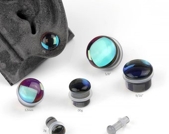 Single Flare Noir Glass Plugs 6g, 4g, 2g, 0g, 00g/10mm, 7/16", 12mm, 9/16", 5/8"