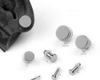 Single Flare Titanium Stretching Plugs, 16g, 14g, 12g, 10g, 8g, 7g, 6g, 5g, 4g, 3g, 2g, 2g, 1g, 0g, 00g/9mm, 00g/10mm (Sold as pairs) :