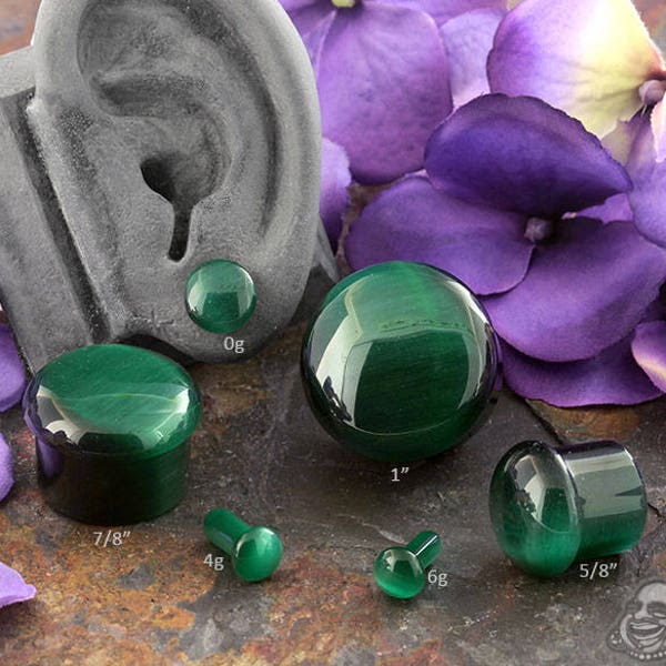 SF Dark Teal Cat Eye plugs 6g, 4g, 2g, 0g, 00g, 7/16", 1/2", 9/16" , 5/8, 3/4", 7/8", 1" (Sold as pairs)