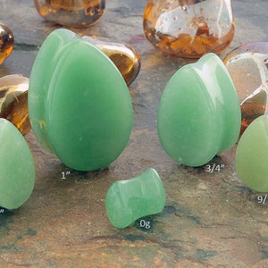 Green Aventurine Teardrop plugs 0g, 00g, 7/16&quot;, 12mm, 9/16&quot;, 5/8&quot;, 3/4&quot;, 7/8&quot;, 1&quot; (Sold as pairs)