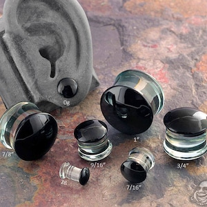 Double Flare Black Colorfront Glass Plugs 2g, 1g, 0g, 9mm, 10mm, 7/16&quot;, 1/2&quot; , 9/16&quot;, 5/8&quot;, 3/4&quot;, 7/8&quot;, and 1&quot;