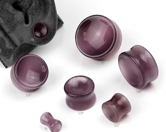Concave Mauve Cat Eye plugs 2g, 0g, 00g (10mm), 7/16", 1/2" 9/16", 5/8", 3/4", 7/8", 1"
