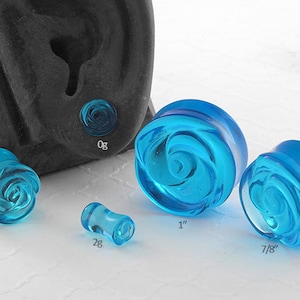 Double Flare Ocean Blue Rose Plugs 2g, 0g, 00g, 7/16&quot;, 1/2&quot;, 9/16&quot;, 5/8&quot;, 3/4&quot;, 7/8&quot;, 1 (Sold as pairs)