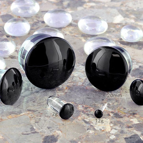 Single Flare Black Dome Plugs 14g, 12g, 10g, 8g, 6g, 4g, 2g, 1g, 0g, 9mm, 10mm, 7/16", 12mm, 9/16", 5/8", 18mm, 20mm, 7/8", 1"