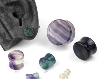Double Flare Fluorite Plugs 6g, 4g, 2g, 1g, 0g, 00g, 7/16", 1/2", 9/16", 5/8", 3/4", 7/8", 1" (Sold as pairs) :