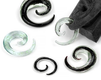 Glass Glow in the Dark Spirals 8g, 6g, 4g, 2g, 1g, 0g, 00g, 7/16" , 1/2" (sold as pairs) :