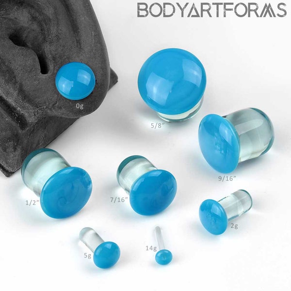 Single Flare Robin's Egg Blue Dome Plugs 14g, 12g, 10g, 8g, 7g, 6g, 5g, 4g, 3g, 2g, 1g, 0g, 00g, 7/16", 1/2", 9/16", 5/8"