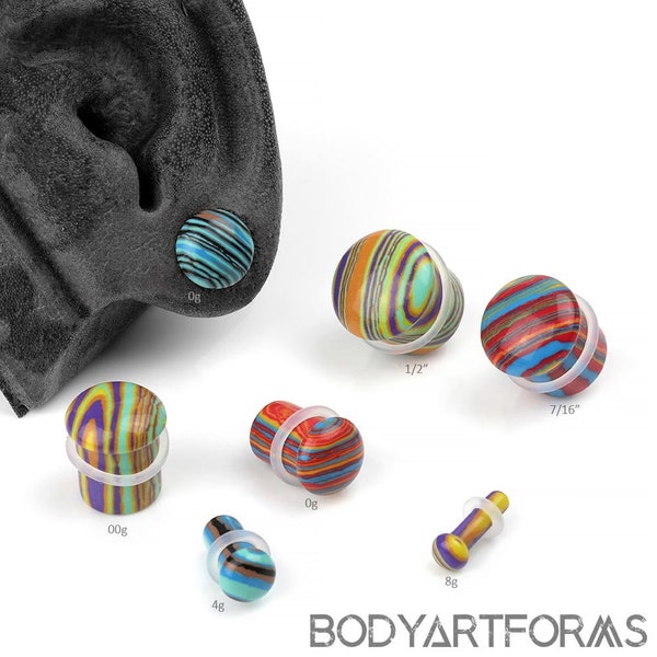 Limited Single Flare Rainbow Calsilica Plugs 8g, 6g, 4g, 2g, 1g, 0g, 00g, 7/16", 1/2" (Sold as pairs) :