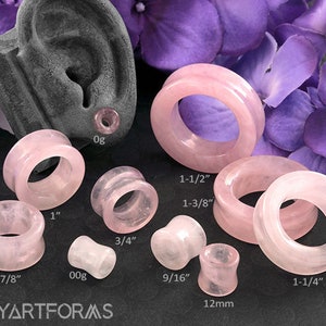 Rose Quartz Eyelets 0g, 00g, 7/16", 12mm, 9/16", 5/8", 3/4", 7/8", 1", 1-1/4", 1-3/8", 1-1/2" (Sold as pairs)