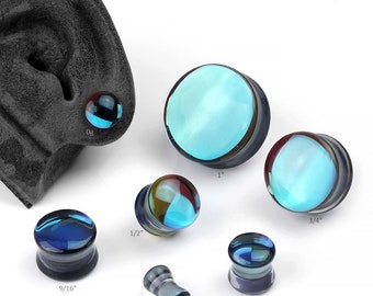 Double Flare Noir Glass Plugs 2g, 0g, 00g, 1/2", 9/16", 5/8", 3/4", 7/8", 1"