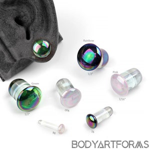 Glass Single Flare Oilslick Plugs (Pairs) 8g, 6g, 4g, 2g, 0g, 00g/10mm, 7/16&quot;, 1/2&quot; :