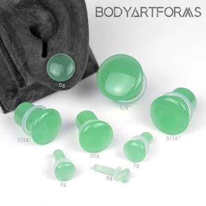 Single Flare Honeydew Glass Plugs 8g, 6g, 4g, 2g (6mm), 1g (7mm), 0g, 00g (10mm), 1/2&quot;, 9/16&quot;, 5/8&quot; (Sold as pairs)