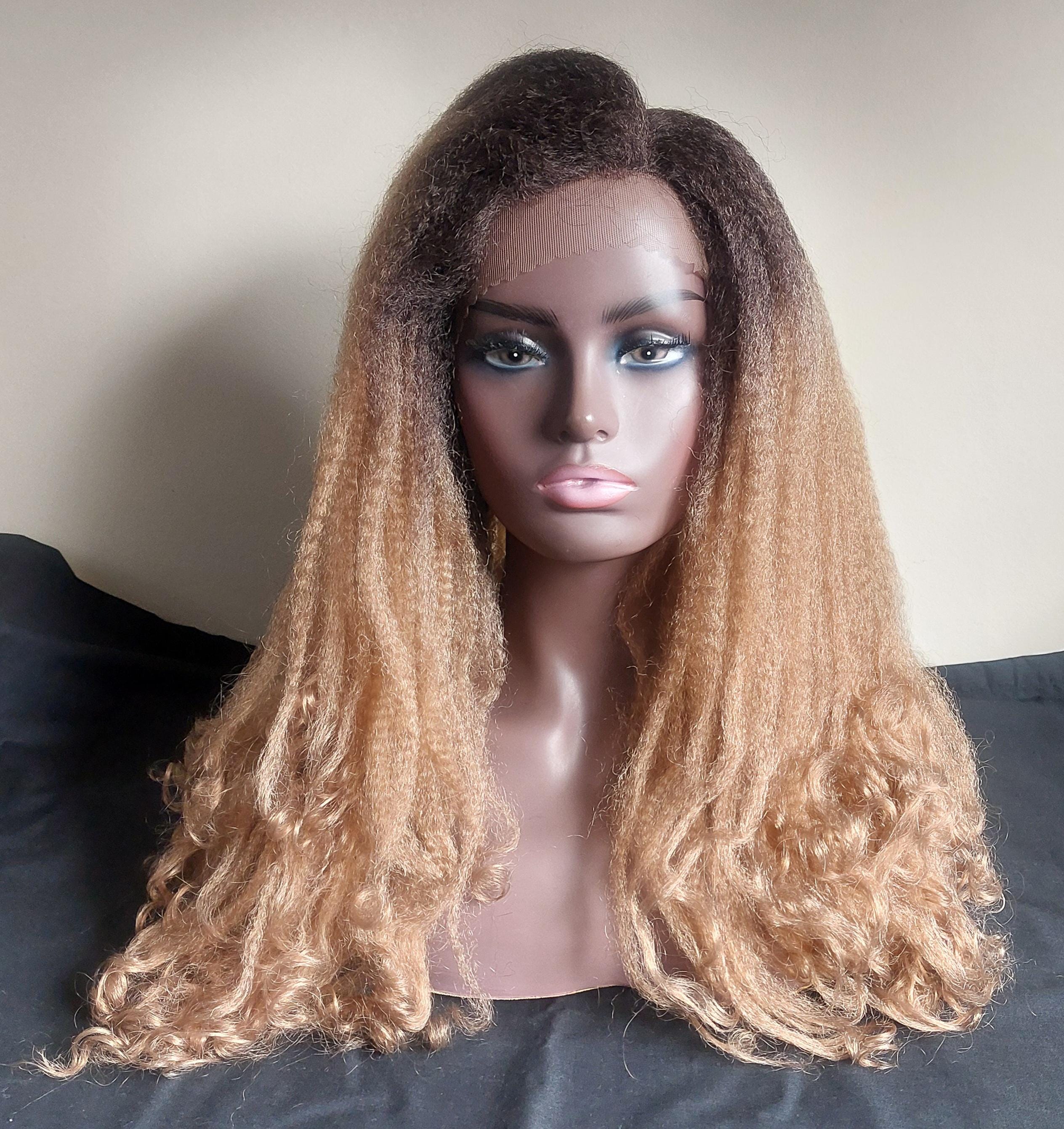 Lace Front Afro Wig: Synthetic Yaki Hair, Color 4/27, 26