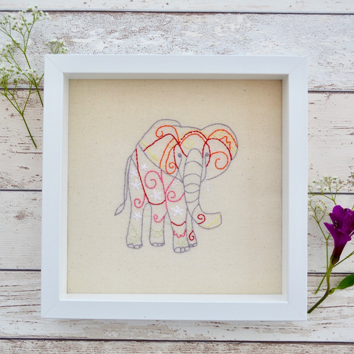 Elephant Hand Embroidered Picture Embroidered Art Multi Etsy