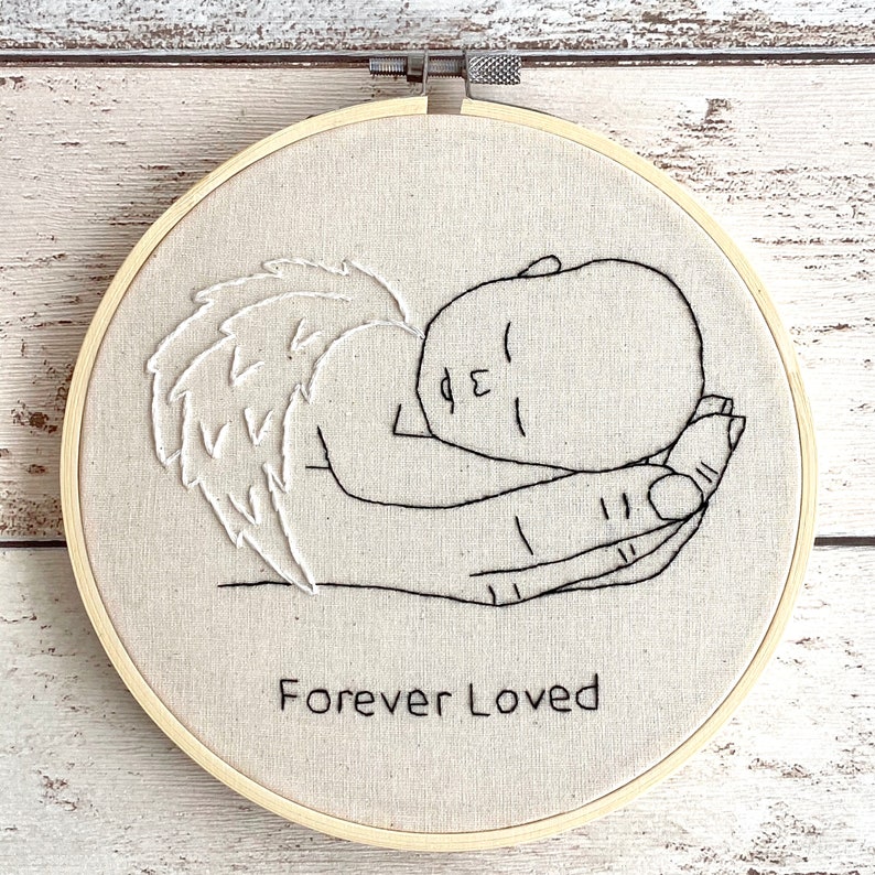 Angel Baby & Pansies Hand Embroidery Pattern Forever Loved PDF Pattern image 2