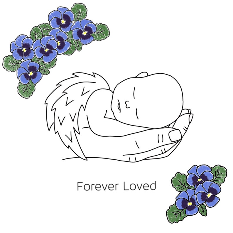 Angel Baby & Pansies Hand Embroidery Pattern Forever Loved PDF Pattern image 3