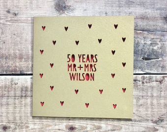 Personalised 50th Golden Anniversary Card, 50 Years, Mr Mrs, Anniversary Gift, Husband Anniversary, Wife, Lasercut, Golden Wedding, Custom