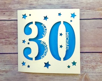 Personalised 30th Birthday Card. Thirty Card, Custom Card, Happy 30th, Lasercut Card, 18th, 21st, 30th, 40th, 50th 60th, 70th, 80th, 90th