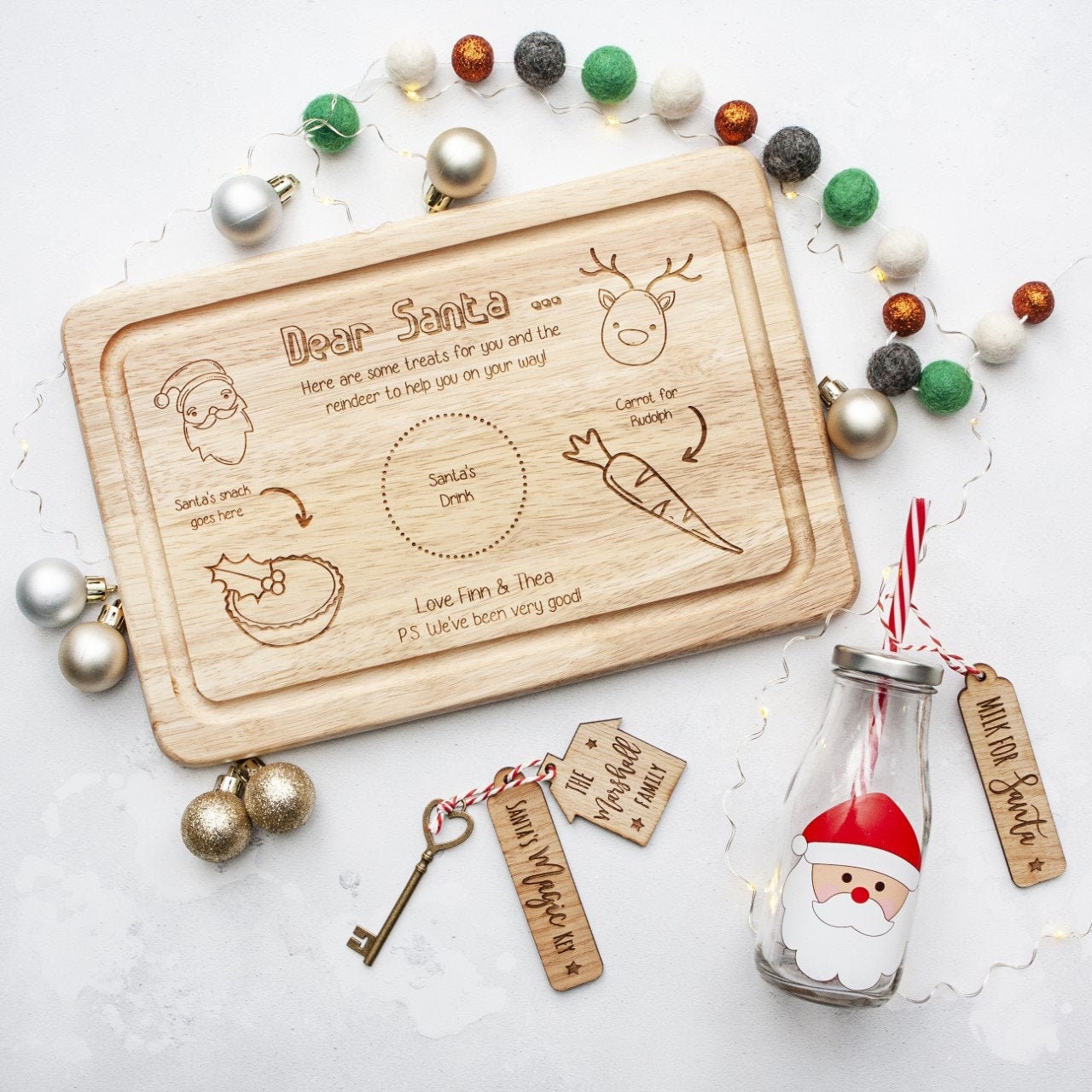 Wooden Father Christmas Key No Chimney Sign Hanging Decoration Reindeer Snowman