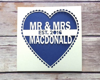 Personalised Papercut Wedding Card, Mr & Mrs, Anniversary Card, Just Married, Wedding Gift, Luxury Wedding Card, Just Hitched, Happy Couple