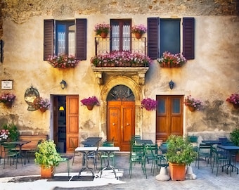 Italy, Italy Travel Photo, Tuscany, Pienza Village, Ristorante, Tuscan Hills, Hilltowns, Tuscan Wall Decor, Italy Print