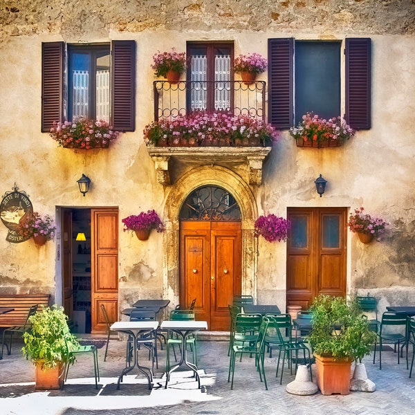 Italy, Italy Travel Photo, Tuscany, Pienza Village, Ristorante, Tuscan Hills, Hilltowns, Tuscan Wall Decor, Italy Print