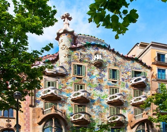 Casa Batllo Photo, Barcelona Spain, Gaudi Designed Building, Mosaic Facade By Gaudi, Sculptered Balconies, Barcelona Art, Fine Art Photo