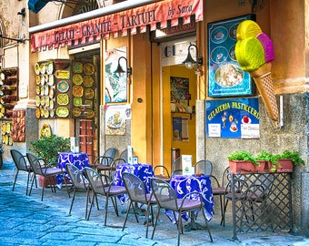 Gelateria, Tropea Italy, Tropea Art, Gelato Shop Italy, Gelato Print, Gelato Shop Photo, Outdoor Gelato Cafe