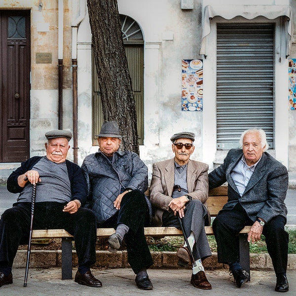 Old Men, Caltagirone Sicily, Sicilian Men, Men On Bench Photograph, Men On Bench Print, Men of Italy, Fine Art Photo