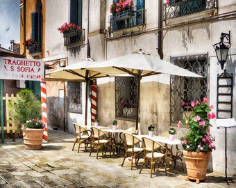 Italy Travel, Venice Italy, Outdoor Cafe, Painterly Look, Canal Side Cafe, Italian Wall Art, Cafe Print, Cafe Photo, Wall Decor