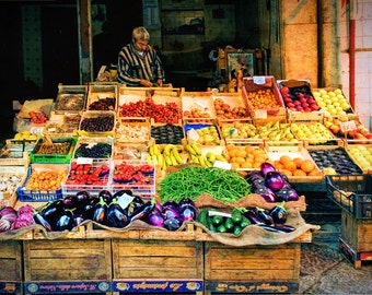 Italy Market, Fruit-Vegetable Market, Outdoor Market, Outdoor Stalls, Colorful Market, Wall Decor, Kitchen Print, Catania