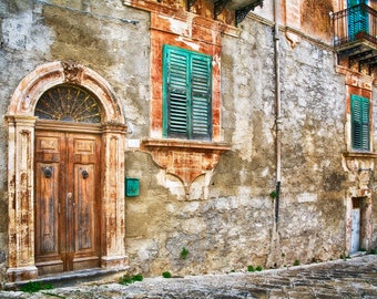 Italy Travel, Sicily Photo, Ragusa Ibla, Hilltown Village,  Colorful Facade, Old Wooden Door, Stone House