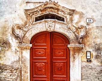 Doors Of Italy, Scanno,  Old Door Photo, Red Door Print, Scanno Door, Distressed Door Art, Textured Door Wall Decor, Fine Art Photograph