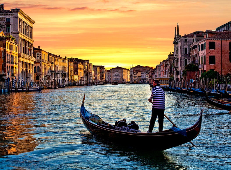 Sunset Photo, Venice Italy, Gondola Print, Gondola Grand Canal Photo, Italy Wall Decor, Fine Art Photo image 1