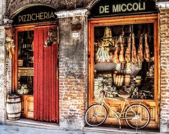 Siena Italy, Market Photo, Tuscany Travel, Meats And Cheeses, Bicycle Print, Pizzacheria Shop, Italy Wall Decor, Italian Travel Print