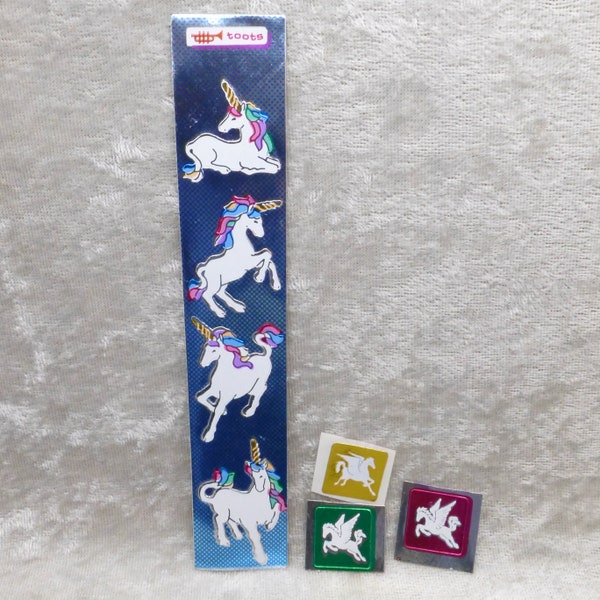 Vintage Toots Cardesign Stickers Unicorn Strip & Pegasus Squares Foil 1980s