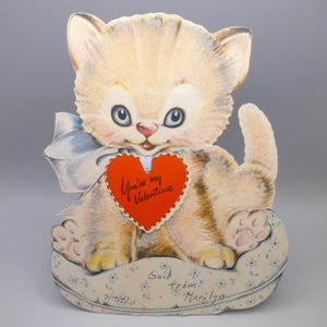 Vintage Valentinskarte Kätzchen Beflockt Aufsteller Hall Bros Large Gebraucht 1947