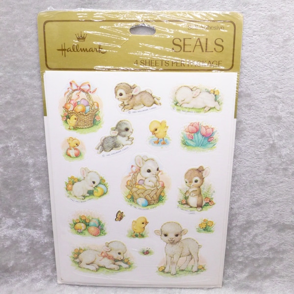 Vintage Hallmark Sticker Sheets Easter Bunny Rabbits Chicks Baby Animals 1980s 4pk