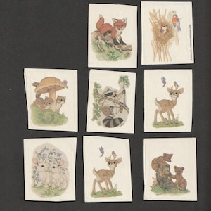 Vintage Kratz- und Schnüffelaufkleber Linda C Powell Baby Animal Critters Pine Duftende amerikanische Grüße 1980s