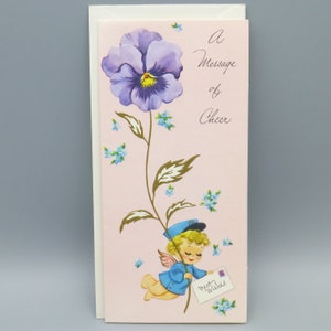 Vintage denken van u kaart engel met bloem beste wensen cheer nieuwe envelop