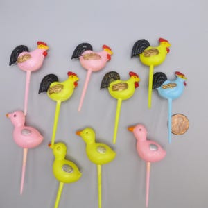 Vintage Plastic Cupcake Picks Easter Spring Chick Rooster Chicken Bird Lot of 10