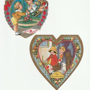 Vintage Valentine Cards Little Boy Girl Dog Swing Used 1920s