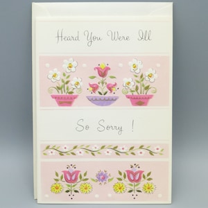 Vintage Get Well Soon Card Flowers Floral Embossed Envelope NEW 1960s