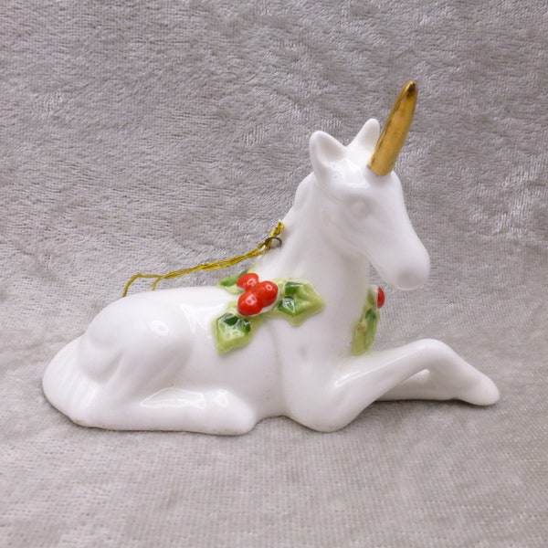 Vintage Bone China Unicorn Christmas Ornament Figurine 1980s