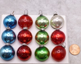 Vintage Mini Mercury Glass Christmas Ornaments Balls Assorted Colors Japan .75"