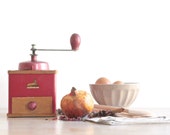 Vintage French Coffee Grinder, Grulet Coffee Grinder, Salt and Pepper Mill, Pink Metal Mill, Vintage Coffee Grinder, Rustic Decor