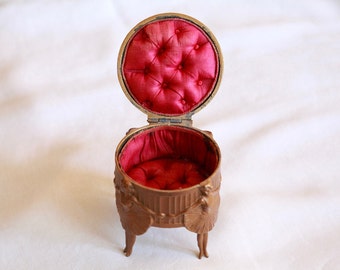 Antique Jewelry Box, French Footed Jewelry Box, Silk Tufted Trinket Box, Napoleon III Ballerina Jewelry Box